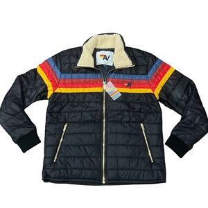 Aviator Nation Black Puffer with Colorful Stripes